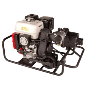 The Black Hawk 4 Portable Pump features a white fuel tank, pressure gauge, black frame, and durable metal parts—perfect for industrial or emergency water transfer and essential wildfire equipment in Canada.