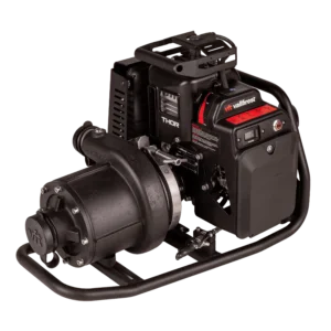 The Black Panther 4 Portable Pump is a black, portable fire pump with a robust metal frame, control panel, and large cylindrical component, designed for firefighters and wildfire response equipment in Canada.