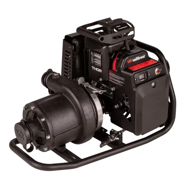 The Black Panther 4 Portable Pump is a black, portable fire pump with a robust metal frame, control panel, and large cylindrical component, designed for firefighters and wildfire response equipment in Canada.