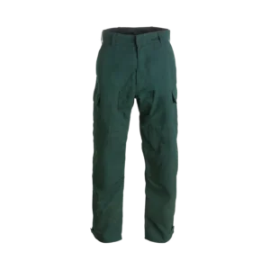 Dark green Wildland Firefighter Shirt with side pockets, a fitted waistband, and straight legs—ideal for wildfire equipment Canada or firefighter use—displayed on a plain white background.