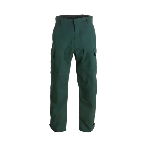 Dark green Wildland Firefighter Shirt with side pockets, a fitted waistband, and straight legs—ideal for wildfire equipment Canada or firefighter use—displayed on a plain white background.